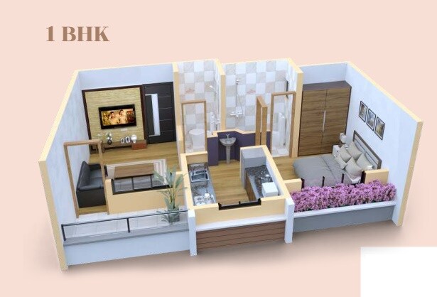 Floor plan of 1 BHK 478 Sq. Ft. Apartment in Jayant Ushakiran Enclave, Thane