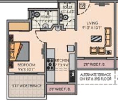 Floor plan of 1 BHK 486 Sq. Ft. Apartment in Jayant Ushakiran Enclave, Thane