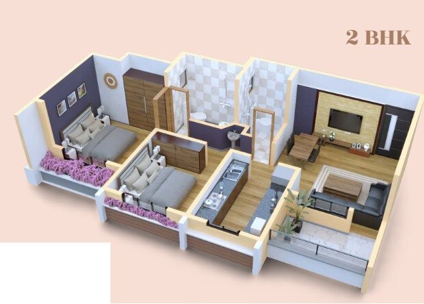 Floor plan of 2 BHK 745 Sq. Ft. Apartment in Jayant Ushakiran Enclave, Thane