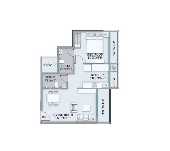 Floor plan of 1 BHK Apartment - 481 sq. ft. in Jayram Heights, Thane