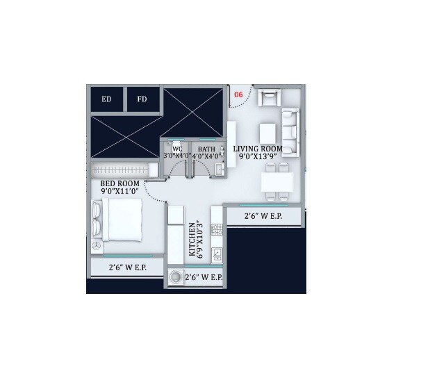 Floor plan of 1 BHK Apartment - 396 sq. ft. in Jayram Heights, Thane