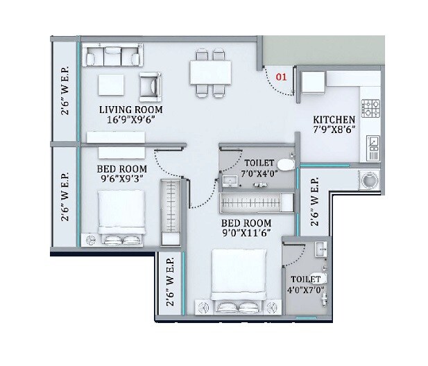 Floor plan of 2 BHK Apartment - 540 sq. ft. in Jayram Heights, Thane