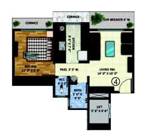 Floor plan of 1 BHK Apartment - 312 sq. ft. in Jeevan Lifestyle, Thane