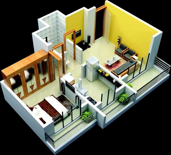 Floor plan of 1 BHK Apartment - 451 sq. ft. in Jeevan Lifestyle, Thane