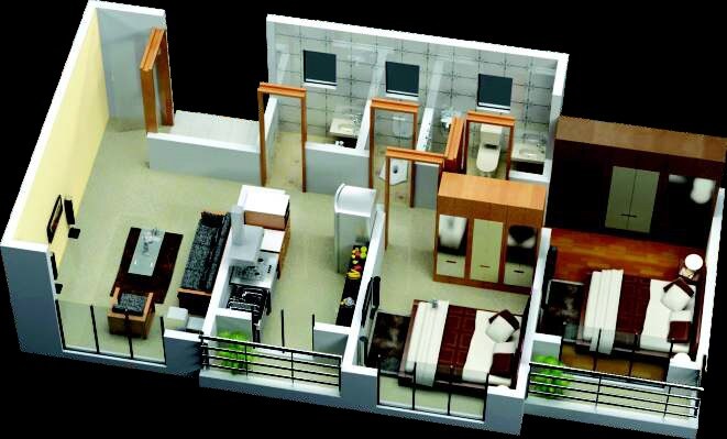Floor plan of 2 BHK 497 Sq. Ft. Apartment in Jeevan Lifestyle Phase V, Thane