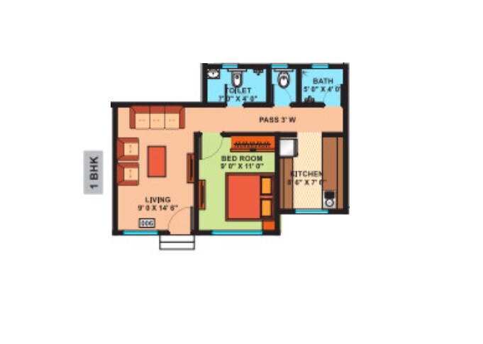 Floor plan of 1 BHK 312 Sq. Ft. Apartment in Jeevan Lifestyles Phase VI, Thane