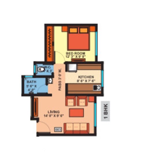 Floor plan of 1 BHK 490 Sq. Ft. Apartment in Jeevan Lifestyles Phase VI, Thane