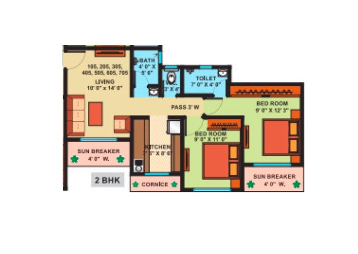 Floor plan of 2 BHK 529 Sq. Ft. Apartment in Jeevan Lifestyles Phase VI, Thane