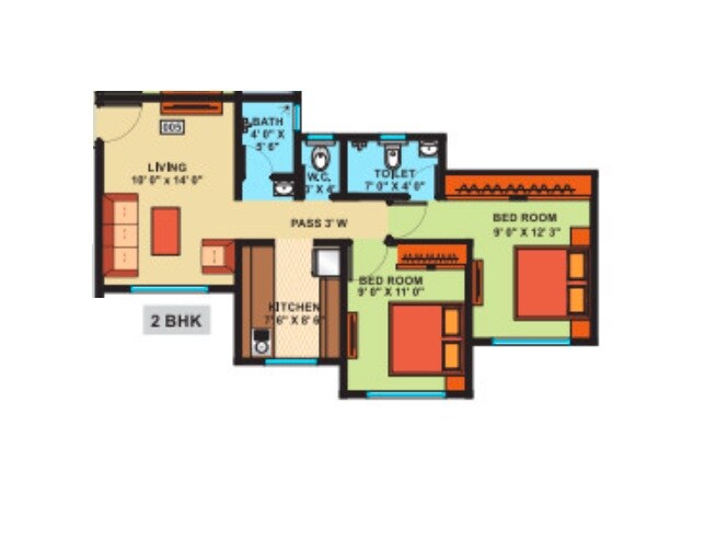 Floor plan of 2 BHK 650 Sq. Ft. Apartment in Jeevan Lifestyles Phase VI, Thane