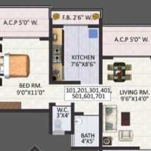 Floor plan of 1 BHK 685 Sq. Ft. Apartment in Jewel Arista, Thane