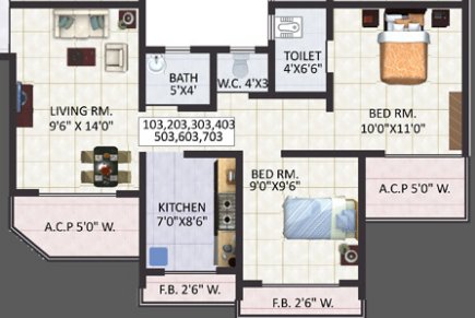 Floor plan of 2 BHK 900 Sq. Ft. Apartment in Jewel Arista, Thane