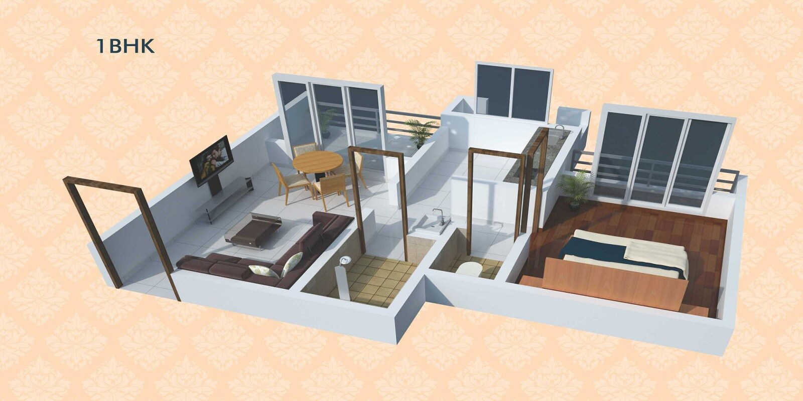 Floor plan of 1 BHK 470 Sq. Ft. Apartment in Jewel Vista, Thane