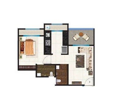 Floor plan of 1 BHK 450 Sq. Ft. Apartment in JH Zojwala Regency Park, Thane