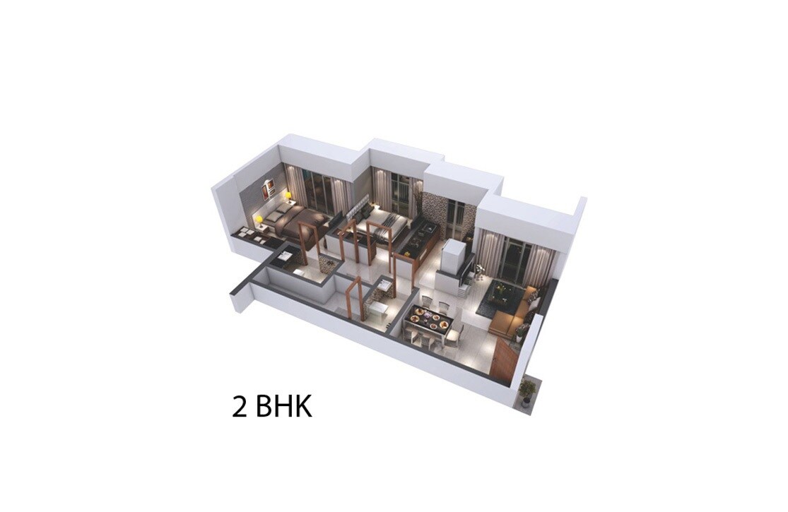 Floor plan of 2 BHK 694 Sq. Ft. Apartment in JH Zojwala Regency Park, Thane