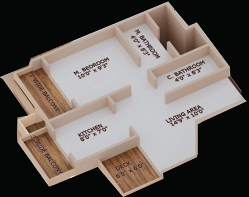 Floor plan of 1 BHK 465 Sq. Ft. Apartment in Jhalak Fourwings, Thane