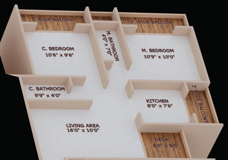 2 BHK 615 Sq. Ft. Apartment