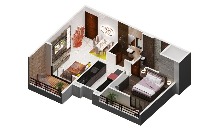 Floor plan of 1 BHK 494 Sq. Ft. Apartment in Jhalak Luxuria, Thane
