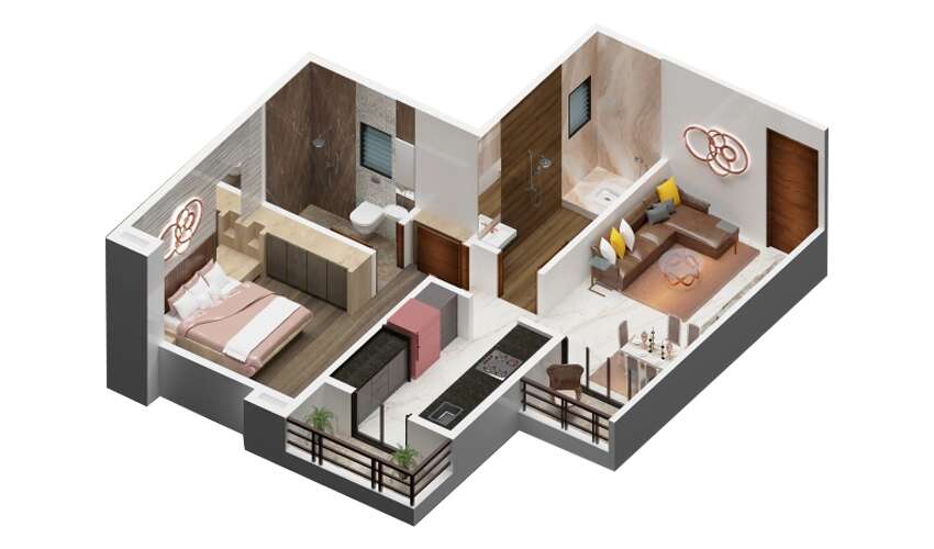 Floor plan of 1 BHK 529 Sq. Ft. Apartment in Jhalak Luxuria, Thane