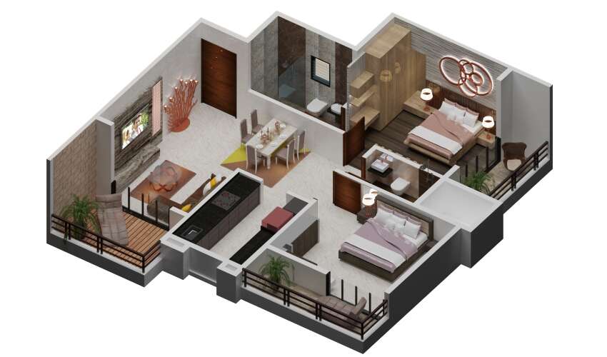 Floor plan of 2 BHK 602 Sq. Ft. Apartment in Jhalak Luxuria, Thane