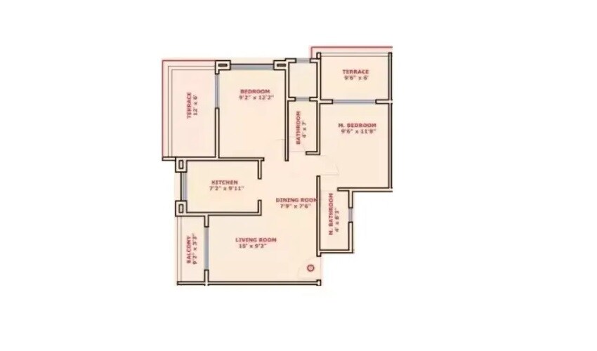 Floor plan of 2 BHK 690 Sq. Ft. Apartment in Jhalak Luxuria, Thane