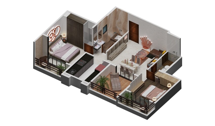 Floor plan of 2 BHK 710 Sq. Ft. Apartment in Jhalak Luxuria, Thane