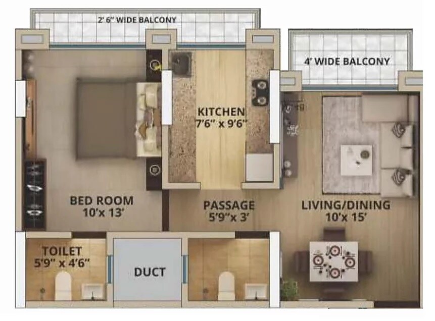 Floor plan of 1 BHK 459 Sq. Ft. Apartment in JK Iris, Thane