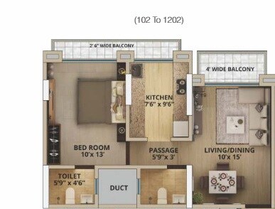 Floor plan of 1 BHK 440 Sq. Ft. Apartment in JK Iris Phase 2, Thane