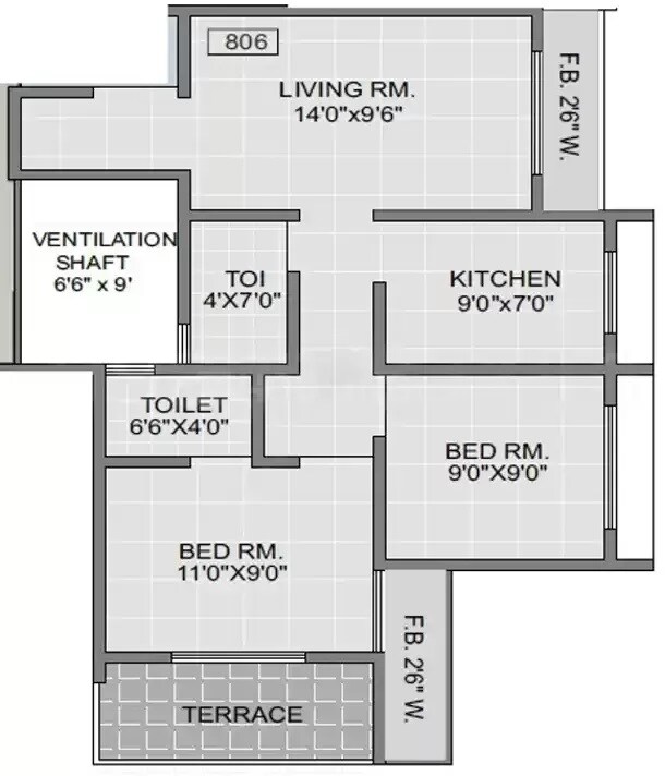 Floor plan of 2 BHK 609 Sq. Ft. Apartment in JK Kasturi, Thane