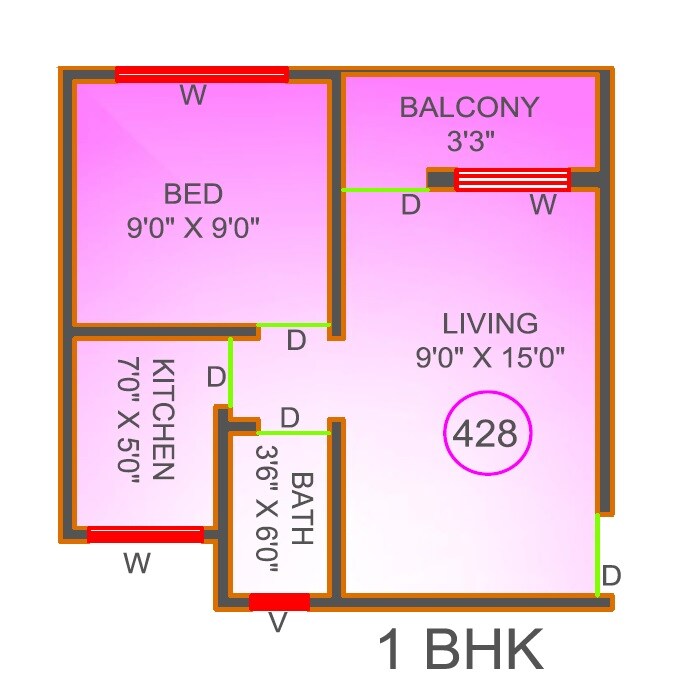 Floor plan of 1 BHK 320 Sq. Ft. Apartment in JKT Usha Joshi Park Phase 2, Thane