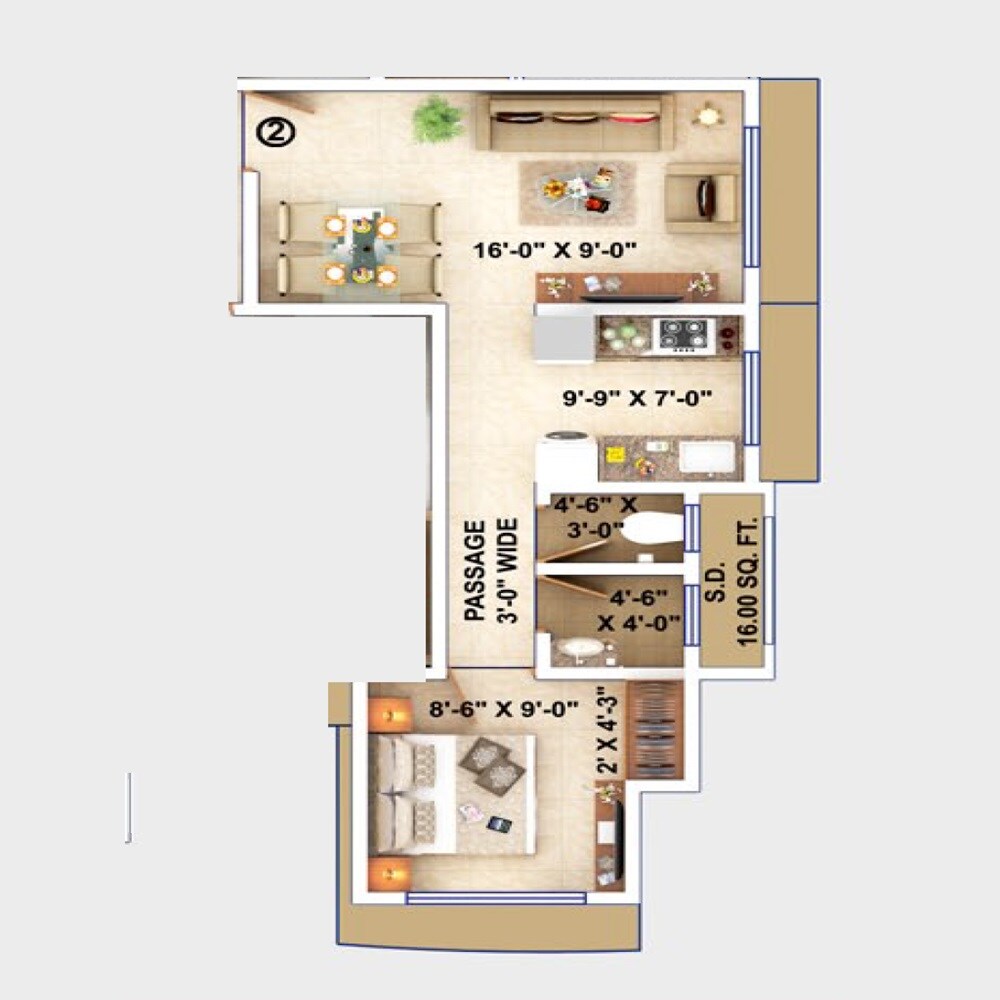 Floor plan of 1 BHK 318 Sq. Ft. Apartment in Joshi Darshani CHS, Thane