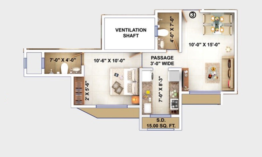 Floor plan of 1 BHK 425 Sq. Ft. Apartment in Joshi Darshani CHS, Thane