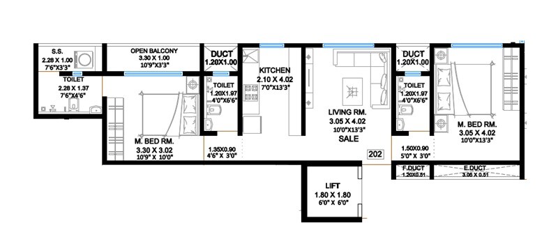 Floor plan of 2 BHK 603 Sq. Ft. Apartment in Joshi Shree Apartments, Thane