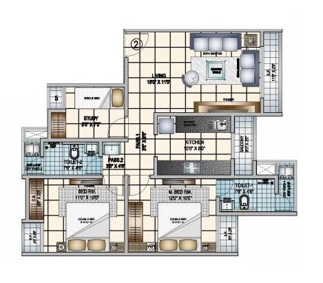 Floor plan of 2 BHK 380 Sq. Ft. Apartment in Joshi Snehadeep CHS, Thane
