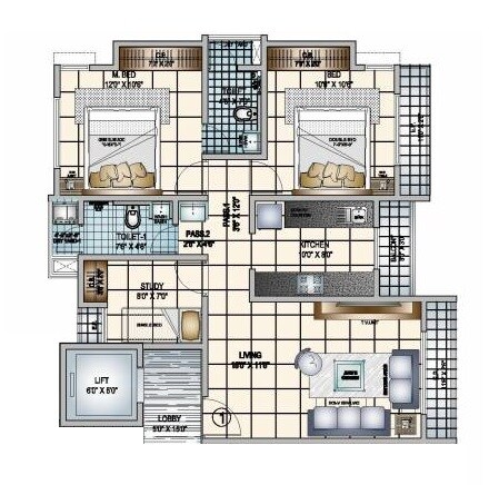 Floor plan of 2 BHK 700 Sq. Ft. Apartment in Joshi Snehadeep CHS, Thane