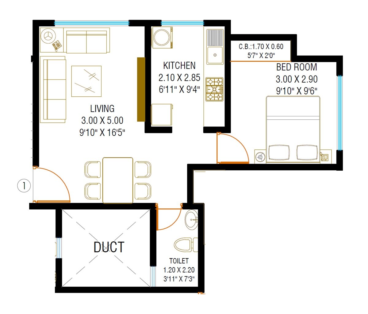 1 BHK 412 Sq. Ft. Apartment