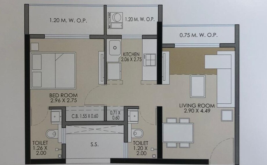 1 BHK 470 Sq. Ft. Apartment