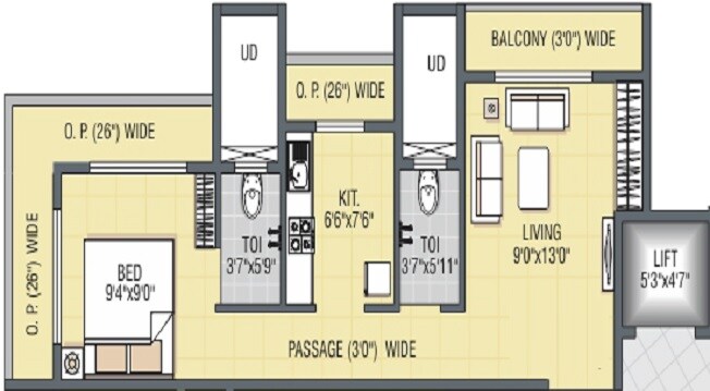 Floor plan of 1 BHK 350 Sq. Ft. Apartment in JP Harmony, Thane