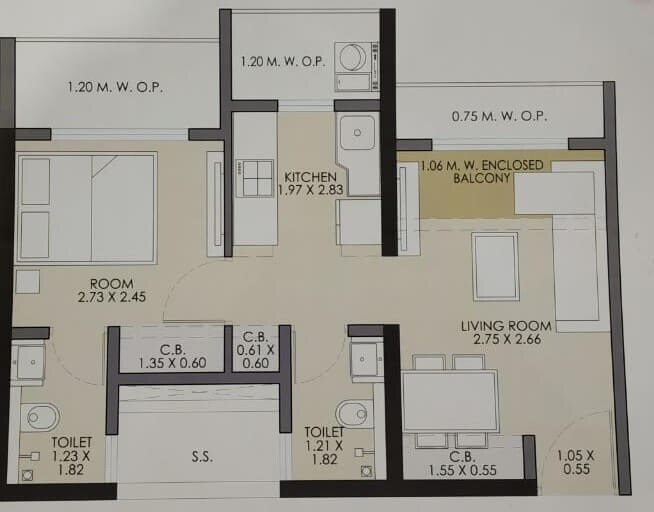 Floor plan of 1 BHK 495 Sq. Ft. Apartment in JP Infra North Celeste, Thane