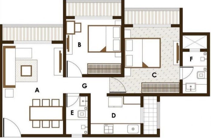 Floor plan of 2 BHK 690 Sq. Ft. Apartment in JP Infra North Celeste, Thane