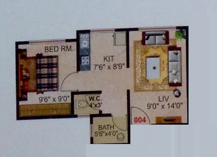 Floor plan of 1 BHK 318 Sq. Ft. Apartment in JP Omkar Heights, Thane