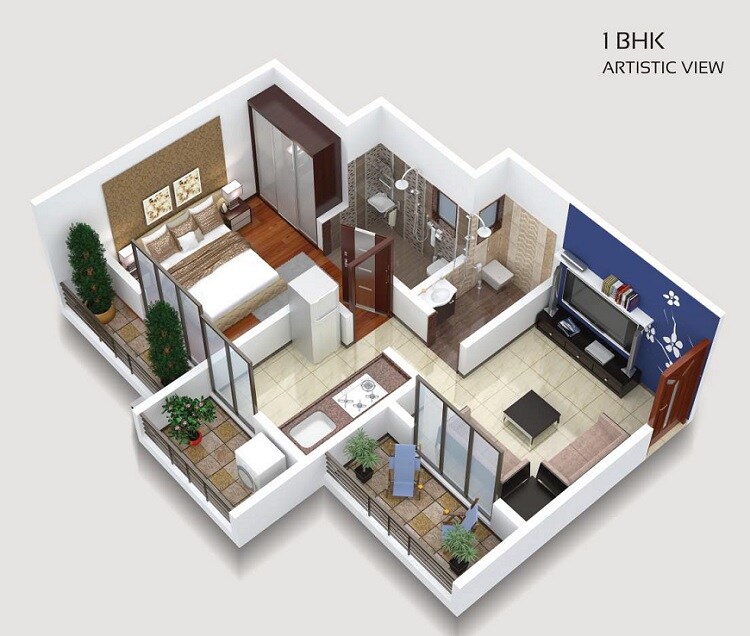 Floor plan of 1 BHK 385 Sq. Ft. Apartment in JP Symphony, Thane