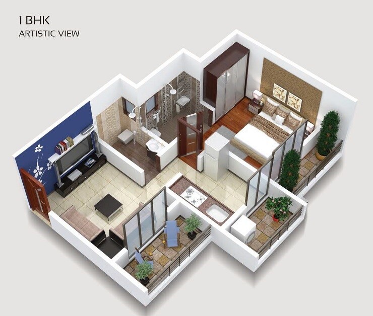Floor plan of 1 BHK 434 Sq. Ft. Apartment in JP Symphony, Thane