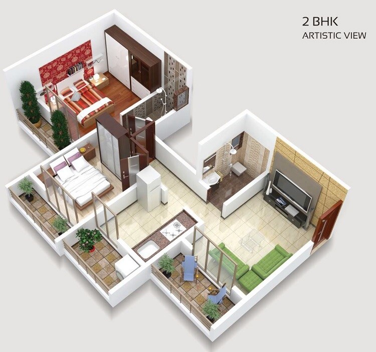 Floor plan of 2 BHK 479 Sq. Ft. Apartment in JP Symphony, Thane