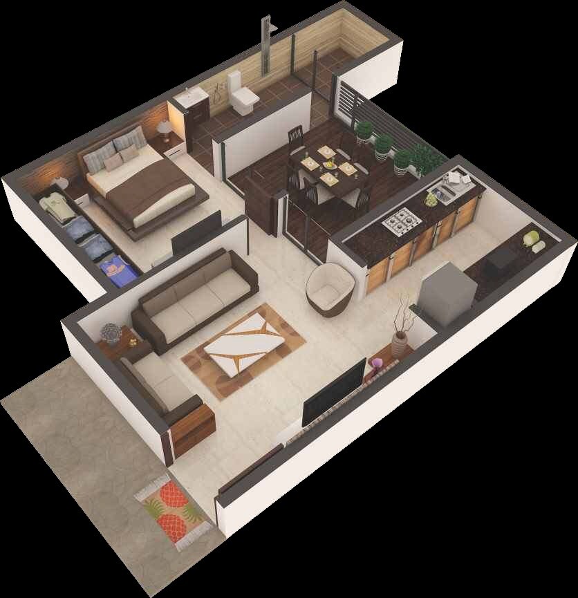 Floor plan of 1 BHK 206 Sq. Ft. Apartment in JP Synergy, Thane