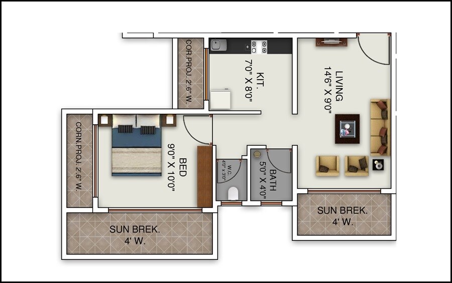 Floor plan of 1 BHK 236 Sq. Ft. Apartment in Juhi Alok Galaxy, Thane