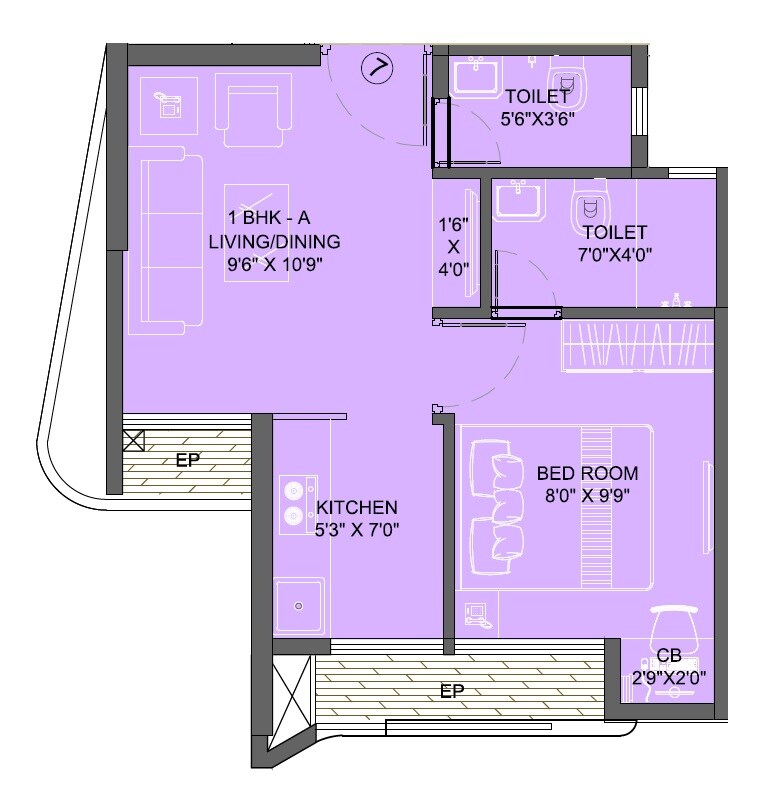 Floor plan of 1 BHK 287 Sq. Ft. Apartment in JVM Accord, Thane