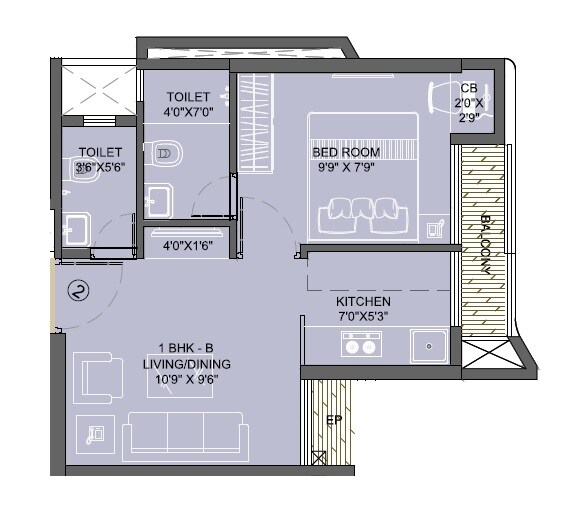 Floor plan of 1 BHK 291 Sq. Ft. Apartment in JVM Accord, Thane