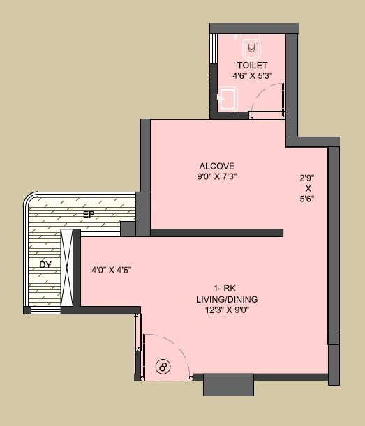 Floor plan of 272 Sq. Ft. Studio in JVM Accord, Thane