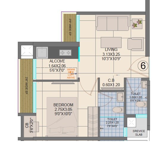 Floor plan of 1 BHK 286 Sq. Ft. Apartment in JVM Aroma, Thane