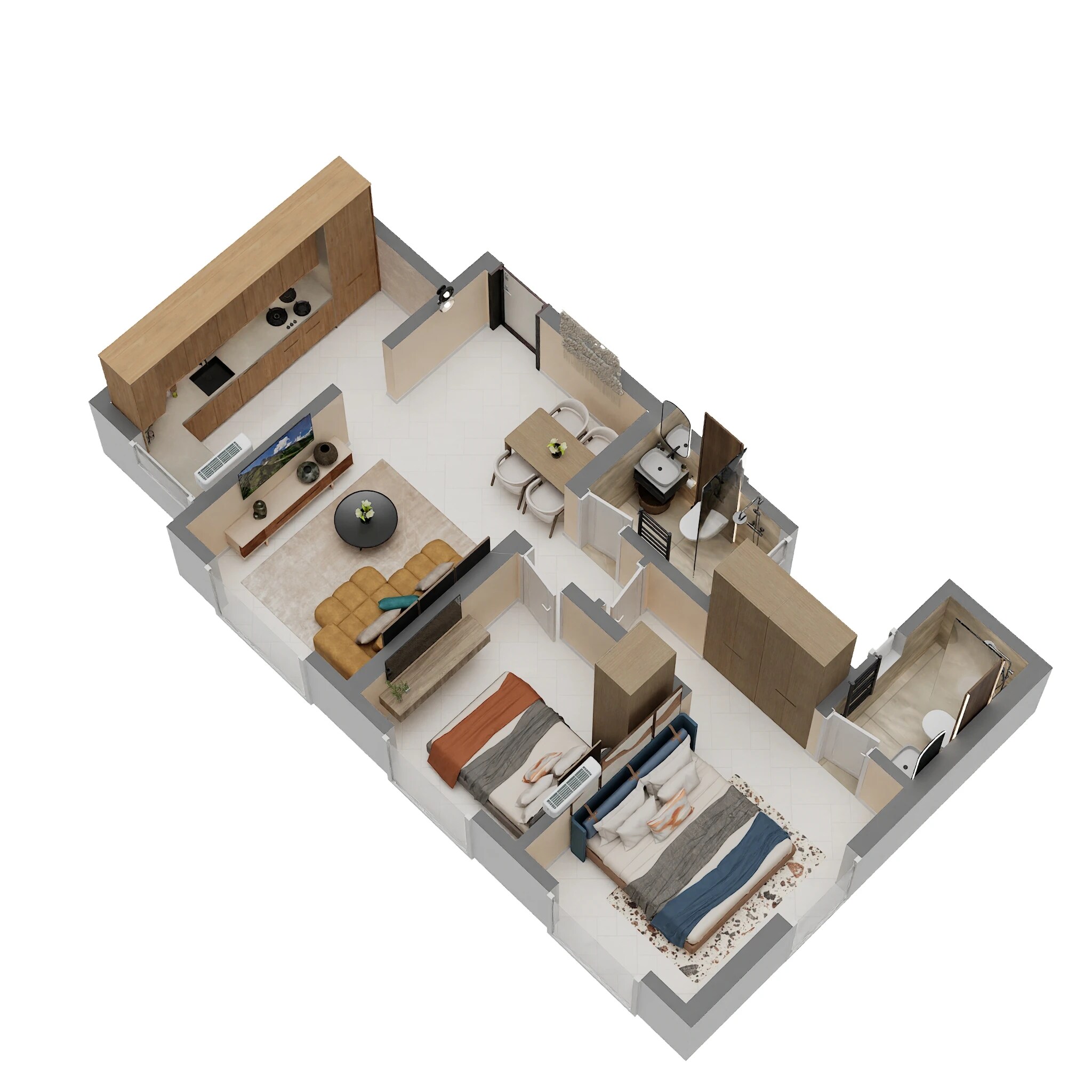 Floor plan of 2 BHK 592 Sq. Ft. Apartment in JVM Centrum, Thane